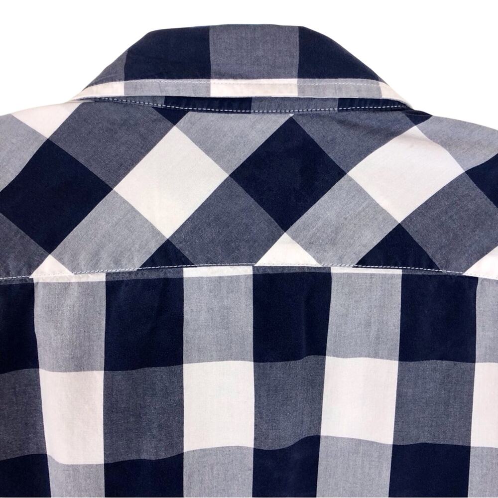 Men's American Eagle Vintage Fit Blue White Buffalo Plaid Shirt Long Sleeve - Picture 14 of 16